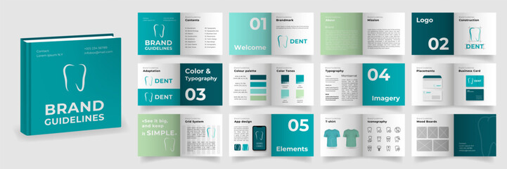 Brand Guidelines template. Turquoise Logo Guideline template. Multi-purpose Brand Manual presentation mockup. Logo Guide Book. Logotype presentation