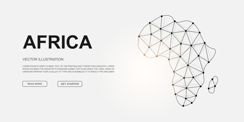 Africa low poly symbol with connected dots for landing page. Africa map design illustration concept. Polygonal Continent silhouette illustration