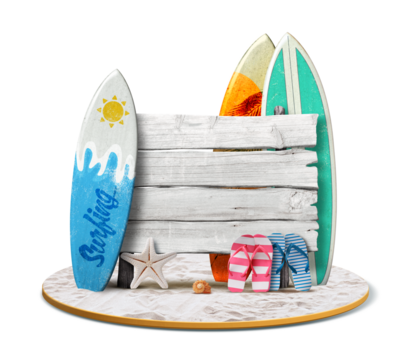 Old wooden sign and beach accessories