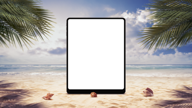 Blank digital tablet at the beach