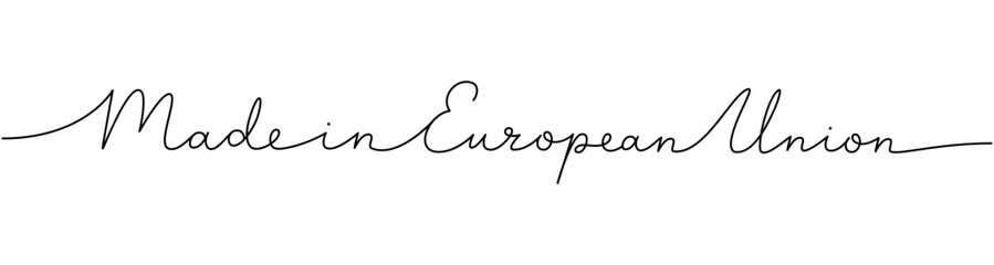 Made in European Union - word with continuous one line. Minimalist phrase illustration. European Union country - continuous one line illustration.