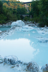 Free hot natural  thermal springs or baths Sant Petriolo, Siena, Tuscany, sunset Sant Petriolo,...