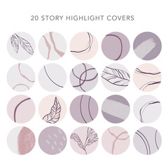 Collection of abstract highlight social media cover stories. Smooth shapes, pastel colors.