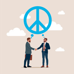 Partnership negotiation to make agreement. Love in peace, stop war. Business strategy plan and goal achievement, handshake connection. Modern flat vector illustration.