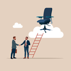 Fototapeta premium Partnership negotiation to make agreement. Career success. Ladder of success. Management office chair on cloud with ladder for talent. Modern flat vector illustration.