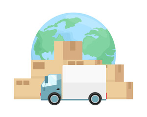 Parcels transported by van worldwide flat concept vector illustration. Editable 2D cartoon scene on white for web design. Freight shipping company creative idea for website, mobile, presentation