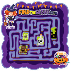 Maze game template in Halloween theme for kids