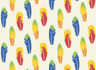 Seamless pattern with parrot feathers. Beautiful nature texture in flat style.