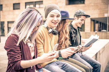 Group of students studying together in an urban area