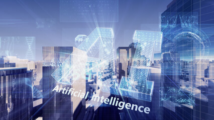 Fototapeta na wymiar Smart City Artificial intelligence Cloud Computing Network Technology 3D illustration
