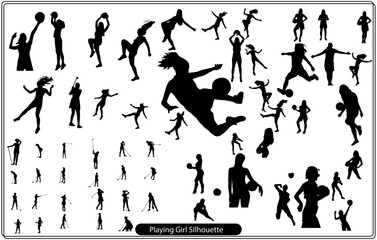 Nineteen silhouettes of playing girls
