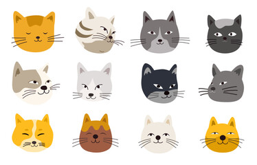 Obraz premium Cats heads emoticons vector.