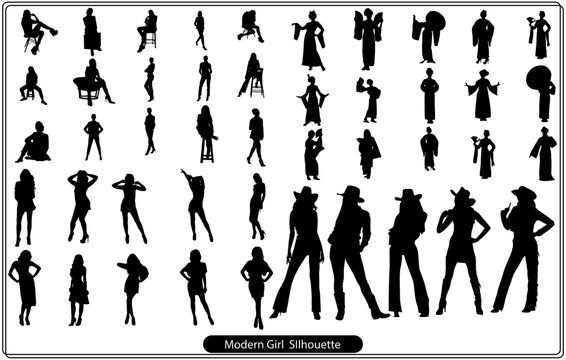 Vector silhouettes drawing girl