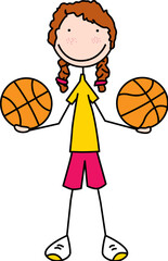 Happy girl holding two basketball