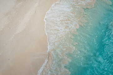 Aerial view of tropical paradise beach, amazing seascape with white sand and azure sea, outdoor travel abstract background, summer holiday concept, natural wallpaper. Caribbean, Dominican Republic