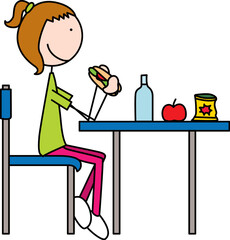 Happy girl eating snack