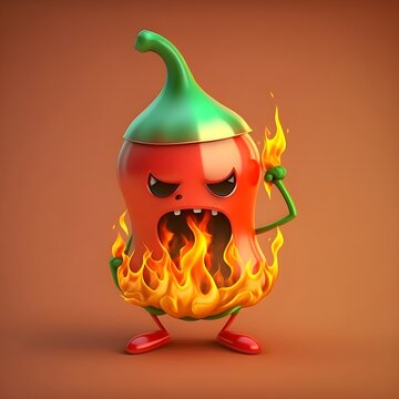 A Cartoon Hot Chili Pepper Character On Fire