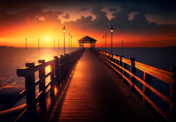 Fototapeta premium Beautiful sunset at the pier generative AI