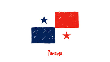 Panama National Country Flag Pencil Color Sketch Illustration with Transparent Background