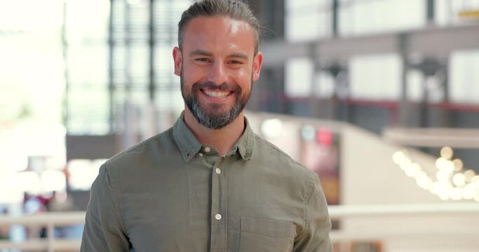 Portrait, business and series of people in a busy mall happy and smiling team on a time lapse feeling excited. Group, confident and diverse men or women with a positive mindset, vision and mission