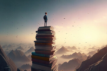 A child standing among many books