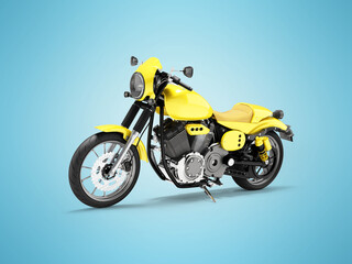 Fototapeta na wymiar 3d illustration of yellow sports motorcycle for tourist trip on blue background with shadow