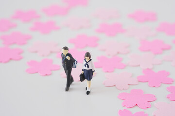学生と桜