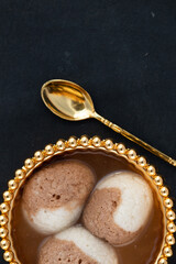 Indian Mithai Chocolate Rasgulla Also Called Choco Gulla, Rasagola, Rosgola, Roshogolla, Rossogolla, Rasbhari Or Rasbari Is Ball Shaped Dumpling Made Of Chhena, Sugar Syrup, Chena, Panir ,Paneer