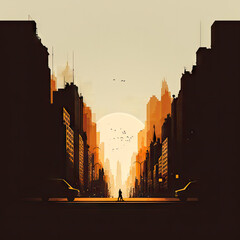 City Street Silhouette, Cityscape, Urban Landscape Drawing Imitation, Building Silhouettes Abstract Generative AI Illustration