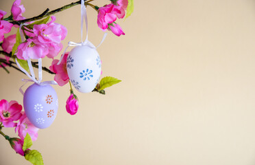 Easter Egg Decoration With Flower Bouquet, Copy Space For Free Text