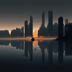 City Silhouette, Cityscape, Urban Landscape Drawing Imitation, Abstract Generative AI Illustration