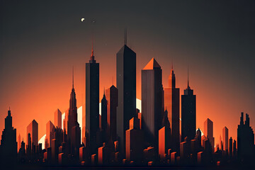 Fototapeta na wymiar City Silhouette, Cityscape, Urban Landscape Drawing Imitation, Abstract Generative AI Illustration