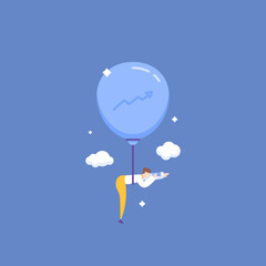 watch and looking the opportunity to success. determine the goals and business targets. a businessman using ballons to float and using a telescope to see opportunities. illustration concept design