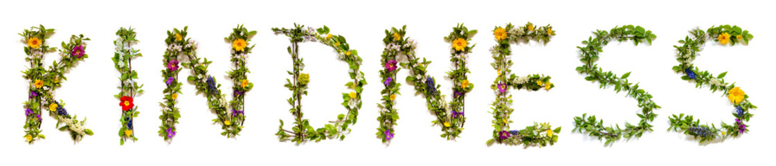 Naklejka premium Blooming Flower Letters Building English Word Kindness