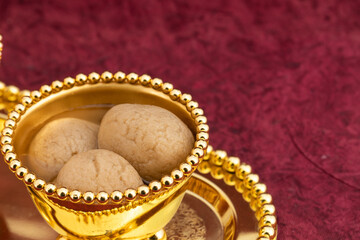 Indian Mithai Gurer Rosogolla Also Called Rasgulla, Rasagola, Rosgola, Roshogolla, Rossogolla, Rasbhari Or Rasbari Is Ball Shaped Dumpling Made Of Chhena, Sugar Syrup, Gud, Chena, Panir, Paneer, Gur