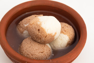 Indian Mithai Chocolate Rasgulla Also Called Choco Gulla, Rasagola, Rosgola, Roshogolla, Rossogolla, Rasbhari Or Rasbari Is Ball Shaped Dumpling Made Of Chhena, Sugar Syrup, Chena, Panir ,Paneer