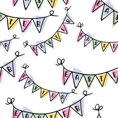 Seamless pattern Doodle Easter decoration, easter flags