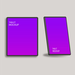 Two tablet mockup with gradient touch screen on grey background. Realistic tablet device mockup.