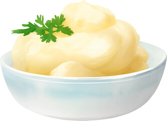 Mashed Potato on a Bowl Isolated Hand Drawn Painting Illustration