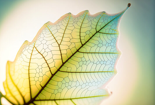 Leaf structure, leaf background with veins and cells, translucent with light pastel colors