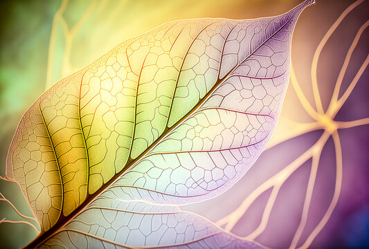 Leaf structure, leaf background with veins and cells, translucent with light pastel colors