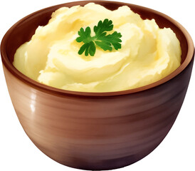 Mashed Potato on a Bowl Isolated Hand Drawn Painting Illustration