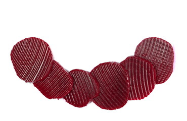 Fresh cooked beetroot slice isolated on white, top view