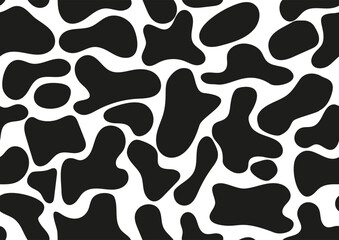 Dalmatian seamless pattern cow animal print with skin spot texture. Absract shapes liquid design black spots on white background for fibres and textile. Simple endless leather backdrop.