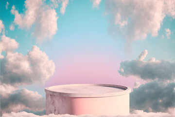 3d Romantic podium scene, realistic with cloudy and dreamy, pastel background, Natural beauty podium