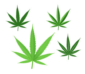 Cannabis leaf vector illustration set isolated on white background.