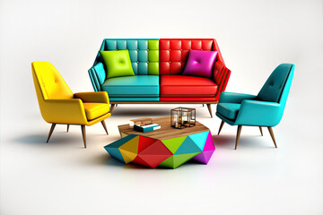 Fototapeta premium Interior decoration set, on plane background. Generative AI illustration.