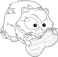 Hamster with peanut. Vector black and white coloring page