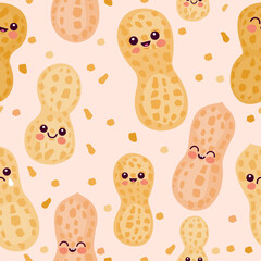 Cute peanut characters background. Seamless pattern. Vector illustration