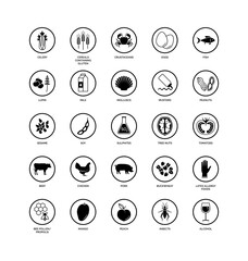 Food allergens and ingredients icons set - obrazy, fototapety, plakaty